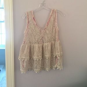 White lace with pink lining