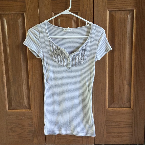 Grey and White Striped Aeropostale Shirt