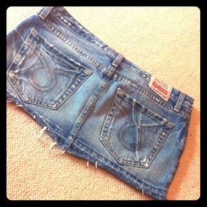 Distressed Big Star Jean Mini Skirt 28