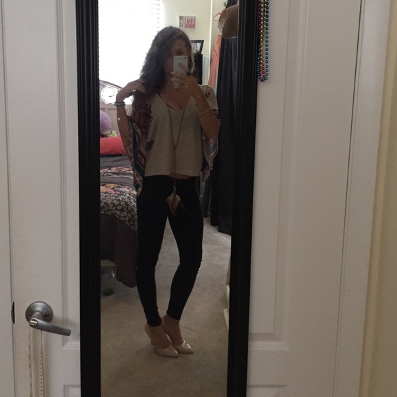 Never worn Aztec poncho with feathers and beads
