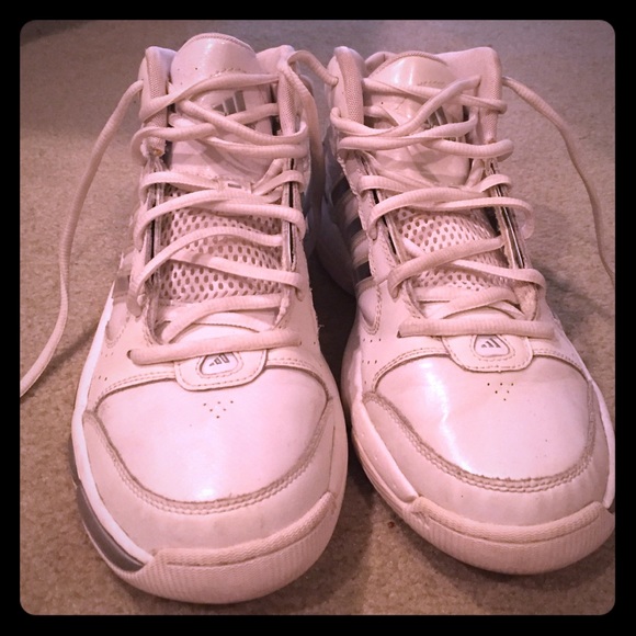 White Adidas woman's basketball shoes