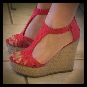 Deep Orange T-strap Wedges