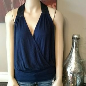 Navy blue criss cross sequin racer back