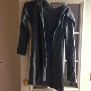 Long hooded wool cardigan