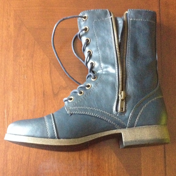 Side-Zip Lace-Up Blue Combat Boots