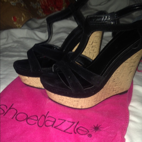 Black velvet platform wedges