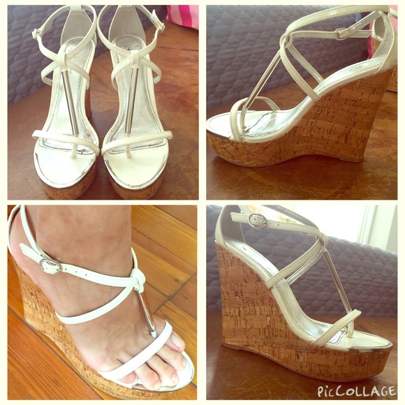 white cork wedge sandals