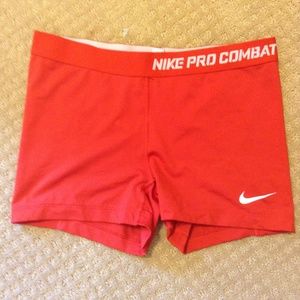 Red Nike Pro Combat Compression Shorts
