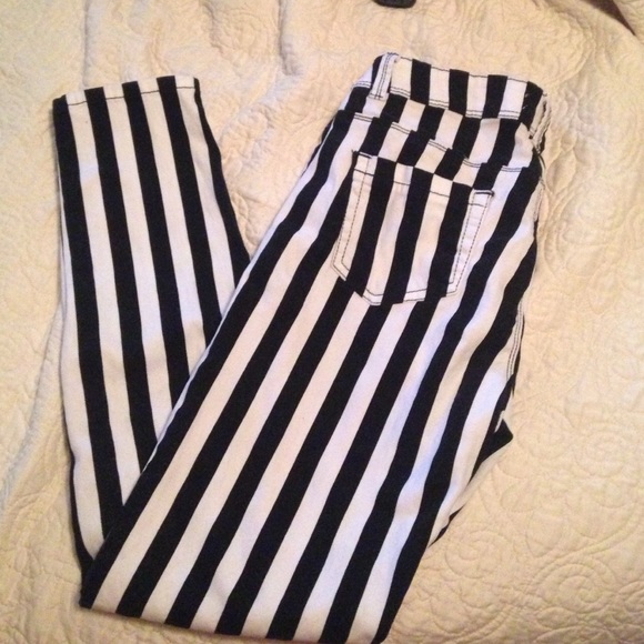 Black and white striped skinny jeans