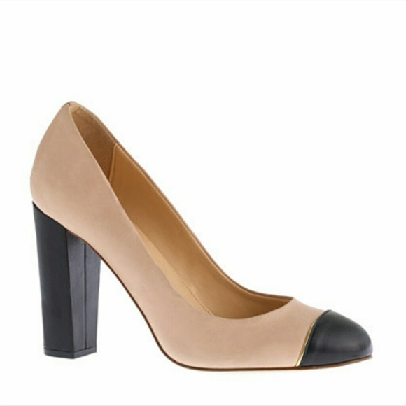 j. crew etta cap toe pump black champagne
