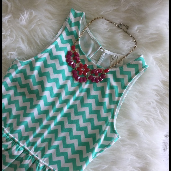 MINT AND WHITE CHEVRON DRESS - OPEN BACK