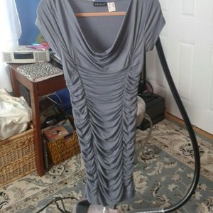 Venus blue grey knee length runched dress