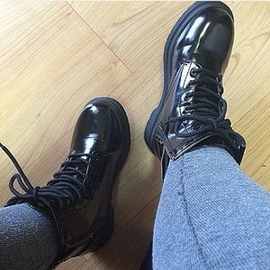 Shiny black faux doc martens