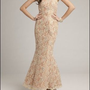 Peach lace dress with embroidery