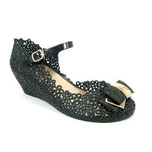 Dizzy Shoes Holly Bow Jelly Mid Wedge Heel Shoe