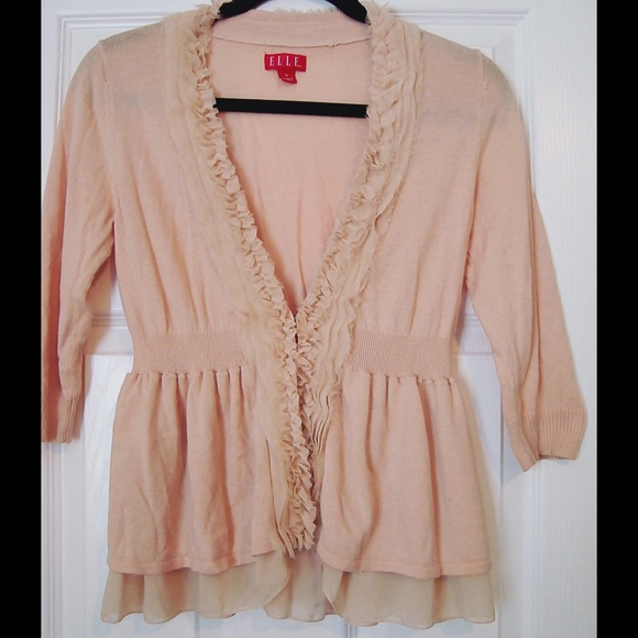 Elle 3/4 Length Pink Lace Ruffle Cardigan