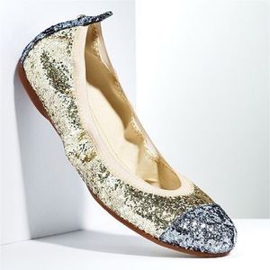 Vera Wang glitter gold / silver flats. NWOT.