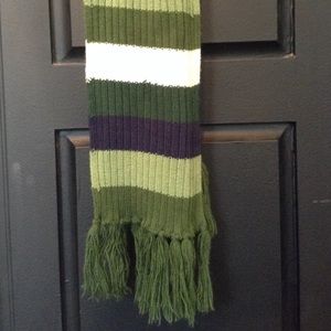 Green, Navy, and White Striped Scarf