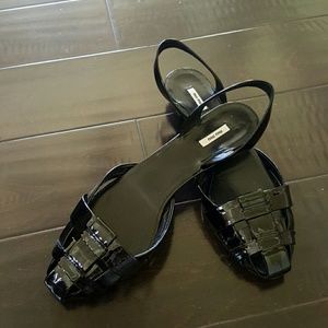 Miu Miu by Prada black patent leather flat sandals