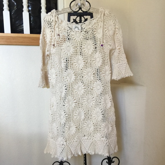 MILLY CROCHETED DESIGNER TUNIC MINI DRESS SWAROVSKI  CRYSTALS Size Small EX COND