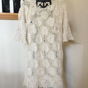 MILLY CROCHETED DESIGNER TUNIC MINI DRESS SWAROVSKI  CRYSTALS Size Small EX COND