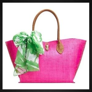 Lilly for Target pink boom boom raffia tote