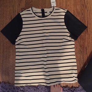 JCrew Striped Top W/ Faux leather Sleeves
