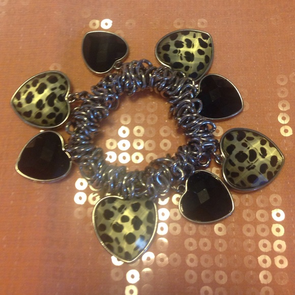 Black silver animal print/ heart bracelet!