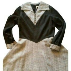 vintage black and houndstooth dress  L
