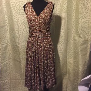 Brown, tan & coral dress