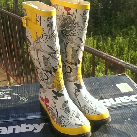 Beautiful yellow and black rain boots