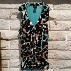 Teal cheetah collared tank