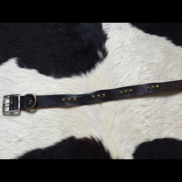 Rare distressed vintage black leather belt studded