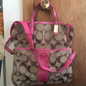 Khaki and pink coach bag