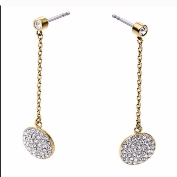 NWT Michael Kors Gold Pave Disc Drop Earrings - Picture 4 of 4
