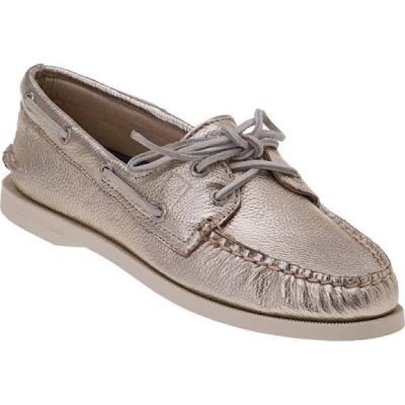 Sperry Platinum silver / gold Boat Shoes Size 7