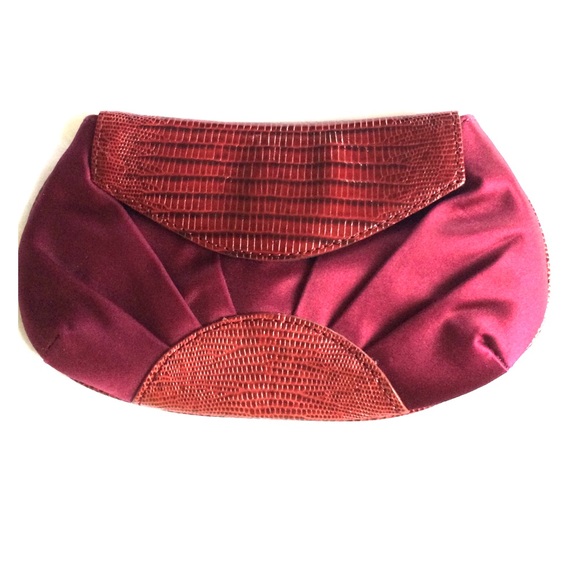 NWT Forth & Town Silk/leather Maroon Clutch - Picture 1 of 2