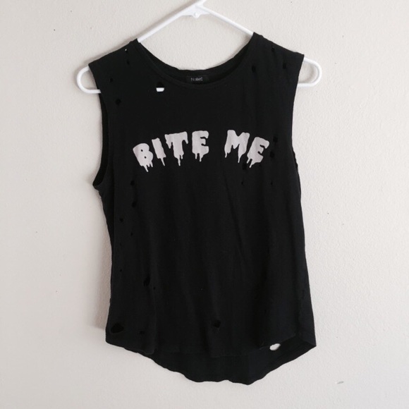 Black Nollie Distressed Bite Me Tank