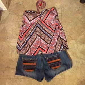 Boho top and tribal shorts