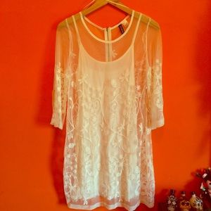 Off White Mesh Dress with Skull Pattern