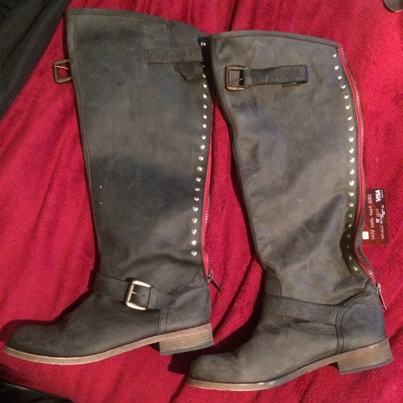 Steve Madden Zip Up Knee High Studded Boots