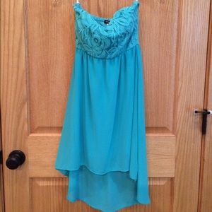 Robin egg blue strapless high low dress