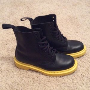 Dr. Martins black with yellow bottoms
