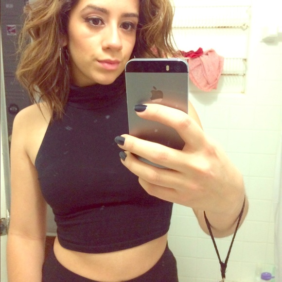Spandex Sleeveless Turtleneck Crop Top, Black
