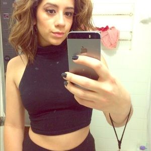 Spandex Sleeveless Turtleneck Crop Top, Black