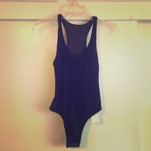 American Apparel Black Velvet Tank Thong Bodysuit