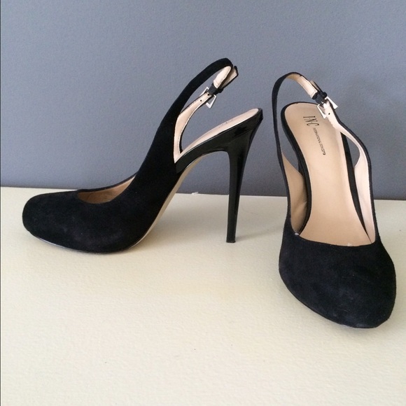 Black suede slingback pumps