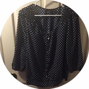 Navy blue and white polka dot top