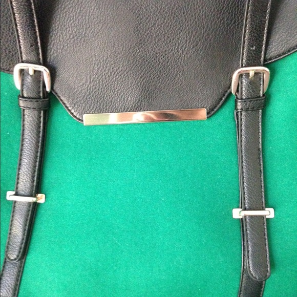 Green felt/faux black leather purse - Picture 2 of 4