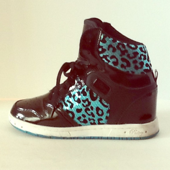 Pastry Black Patent Teal Leopard Shoes size 10